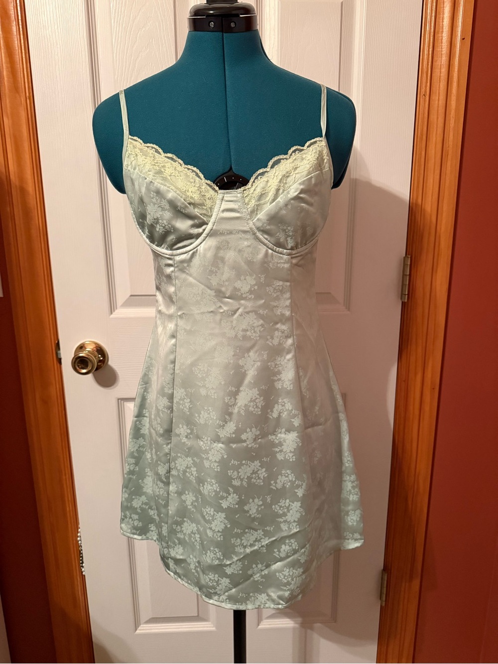 Princess Polly Pale Mint Satin Lace-Trim Slip